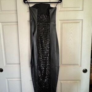 Vintage James Purcell black leather & sequins gown